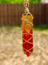 Load image into Gallery viewer, Solar Ember Spiral – Orange &amp; Red Ombré Celestial Prism Aura Quartz Necklace
