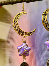 Load image into Gallery viewer, 🌙 Golden Pyrite Moon &amp; Star Earrings ✨
