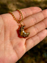 Load image into Gallery viewer, Golden Guardian Crescent-Tiger’s Eye Moon Necklace | Hand Wire Wrapped Swirl Pendant for Strength &amp; Protection

