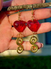 Load image into Gallery viewer, Red Faceted Crystal Heart Spiral Earrings ❤️
