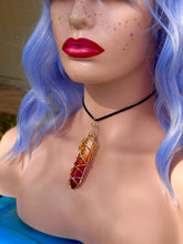 Load image into Gallery viewer, Solar Ember Spiral – Orange &amp; Red Ombré Celestial Prism Aura Quartz Necklace
