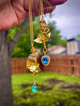 Load image into Gallery viewer, Golden Moonbeam Crystal &amp; Heart Charm Necklace
