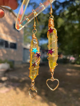 Load image into Gallery viewer, Polished Yellow Aura Quartz Star &amp; Heart Earrings
