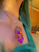Load image into Gallery viewer, Large Cut, Polished &amp; Wrapped Magenta Aura Quartz Necklace
