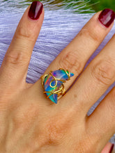 Load image into Gallery viewer, Rainbow Opal Crescent Moon Ring – Adjustable Fairycore Statement Ring ✨
