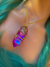 Load image into Gallery viewer, Large Cut, Polished &amp; Wrapped Magenta Aura Quartz Necklace
