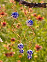 Load image into Gallery viewer, 🩵 Blue Willow — Blue &amp; White Porcelain Floral Earrings
