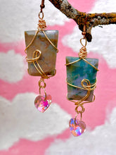 Load image into Gallery viewer, Moss Agate &amp; Pink Swarovski Earrings
