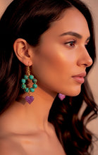 Load image into Gallery viewer, Heart &amp; Crystal Hoop Earrings Collection – Chrysocolla &amp; Aqua Glass Statement
