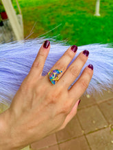 Load image into Gallery viewer, Rainbow Opal Crescent Moon Ring – Adjustable Fairycore Statement Ring ✨
