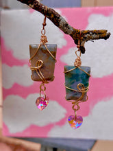 Load image into Gallery viewer, Moss Agate &amp; Pink Swarovski Earrings
