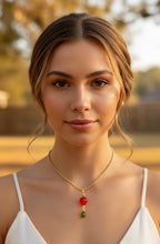 Load image into Gallery viewer, Verdant Sweet Guardian – Peridot Crystal Strawberry Fairy Necklace | Wire Wrapped Charm for Growth &amp; Joy
