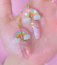 Load image into Gallery viewer, Pink Kawaii Rose Quartz and Pink Aura Titanium Earrings
