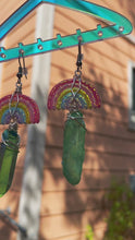 Load and play video in Gallery viewer, Wire wrapped Green Aura Quartz Kawaii Rainbow Earrings
